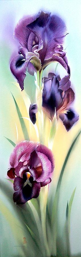 Purple Iris Flowers Painting by Alina Oseeva
