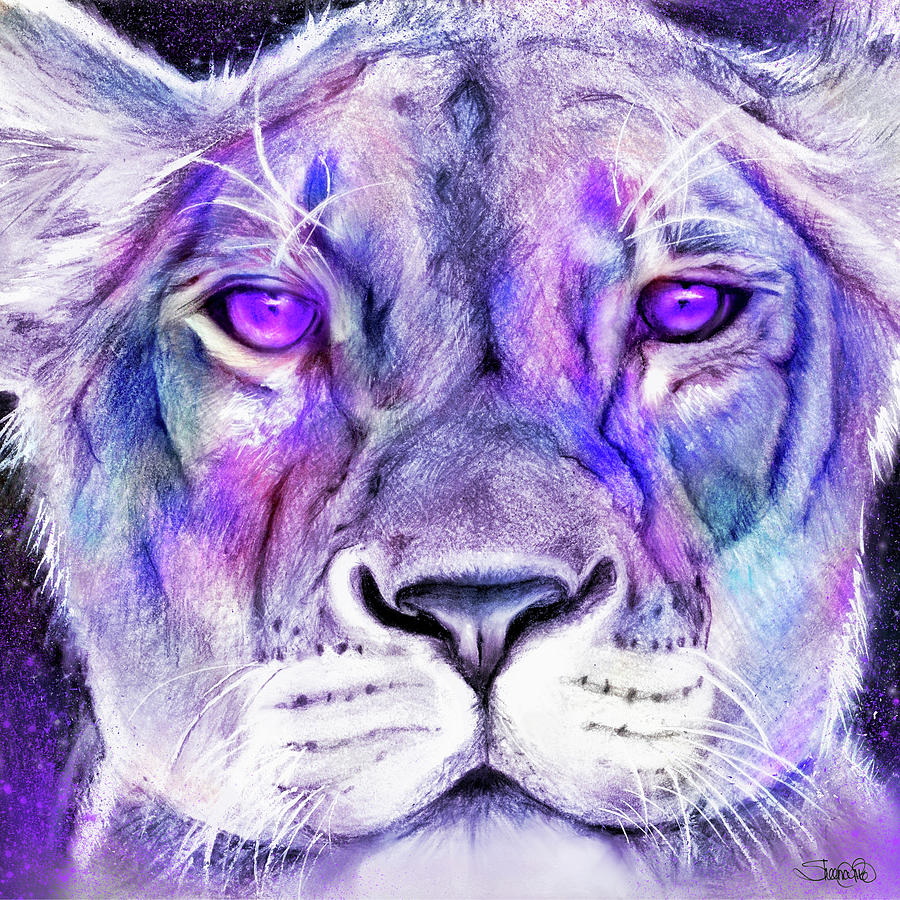 Lion Mixed Media - Purple Majestic Lion by Sheena Pike Art And Illustration
