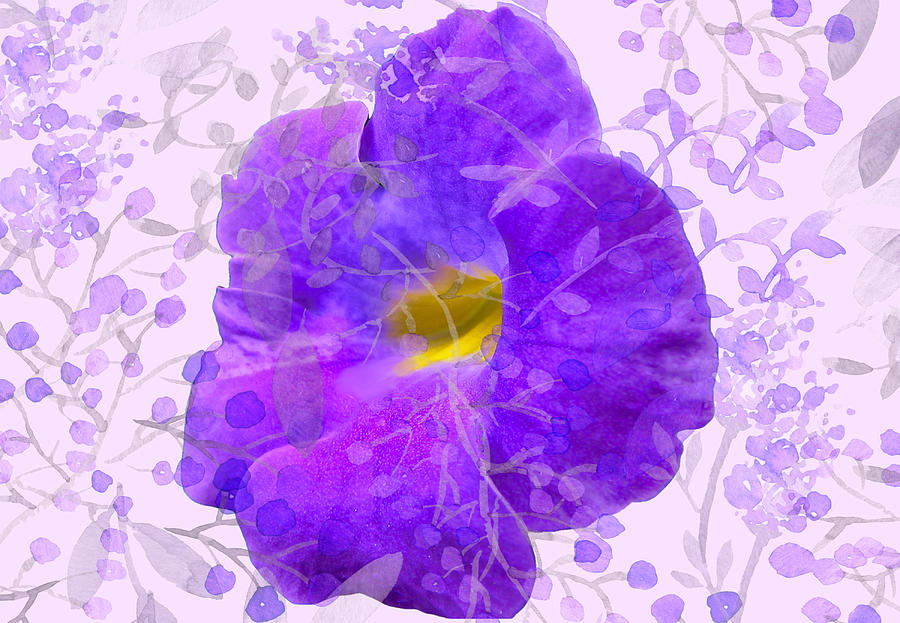 Purple Morning Glory With Pattern Mixed Media