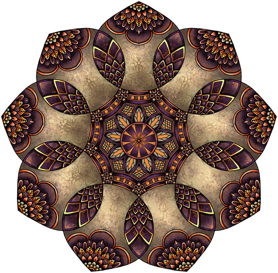 Pattern Mixed Media - Purple Orange Stone Mandala by Delyth Angharad