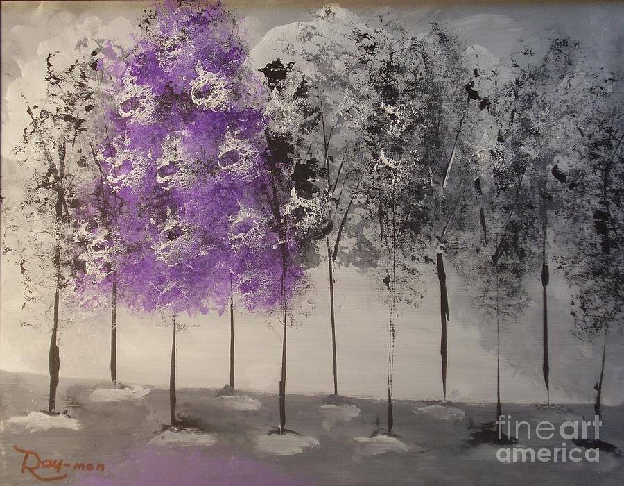 Purple over black trees - 093 Painting by Raymond G Deegan