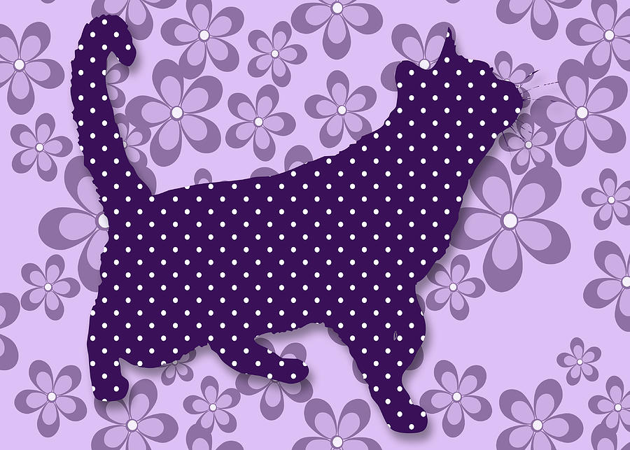 Purple Polka Dot Cat Digital Art by Doreen Erhardt