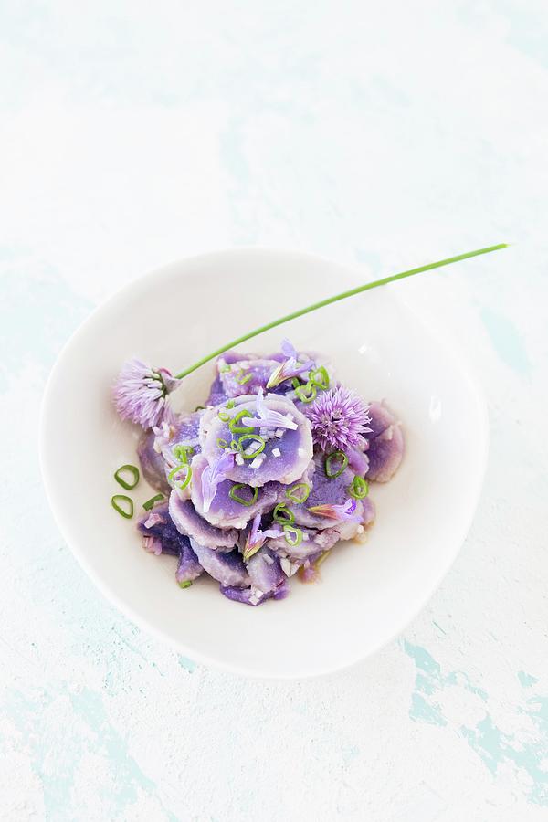 Purple Potato Salad With Chive Flowers Photograph by Jan Wischnewski