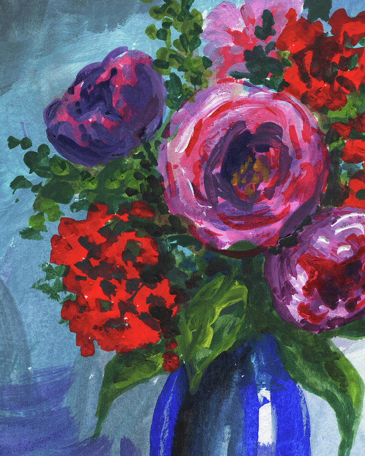 Purple Red And Pink Flowers Bouquet Floral Impressionism  Painting by Irina Sztukowski