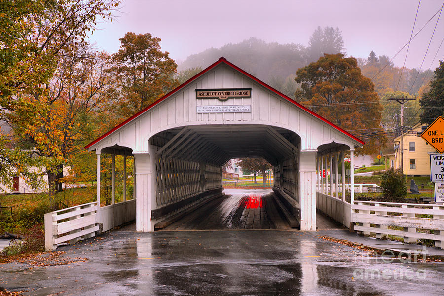 Purple Skies Over The Ashuelot Covered Bridge Photograph by Adam Jewell