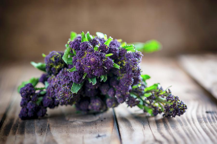 Purple Sprouting Broccoli On A Wooden Board Photograph by Nitin Kapoor