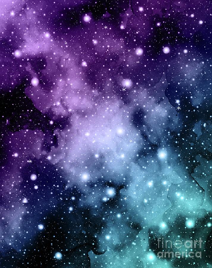 Abstract Digital Art - Purple Teal Galaxy Nebula Dream #2 #decor #art  by Anitas and Bellas Art