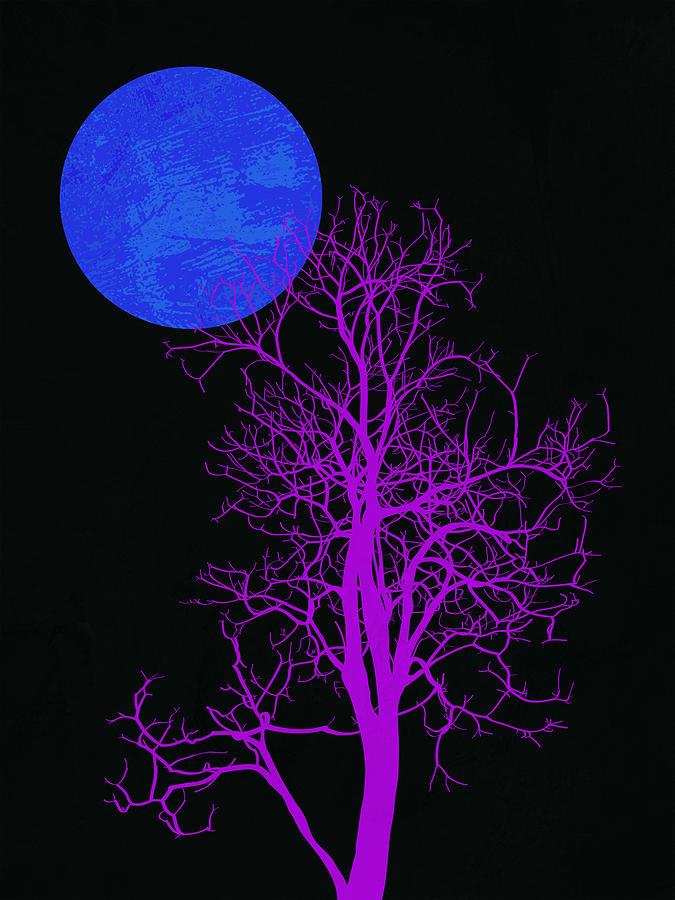Flower Mixed Media - Purple Tree and Blue Moon by Naxart Studio