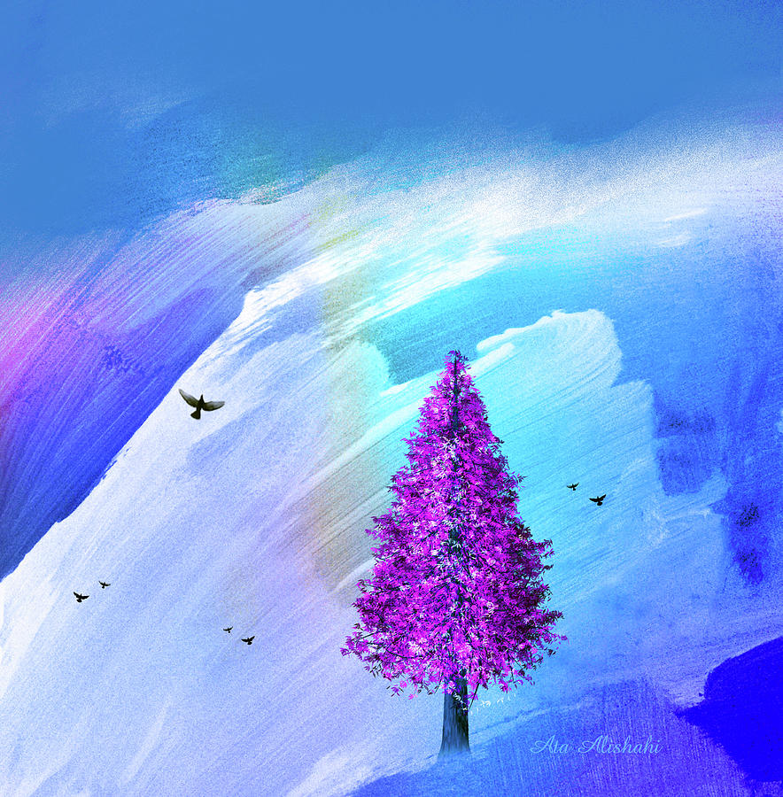 Bird Mixed Media - Purple Tree by Ata Alishahi