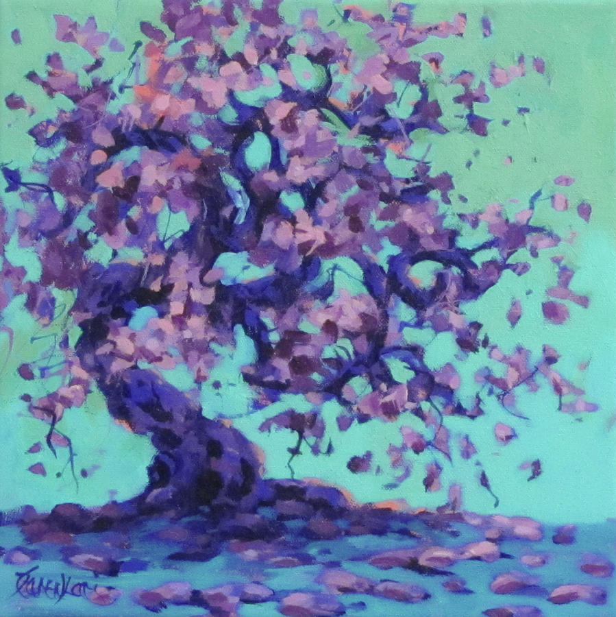 Purple Tree Painting by Karen Ilari