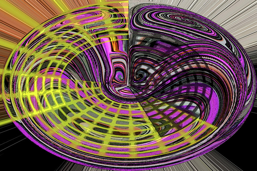 Purple Twirls With Yellow And Black Panel Abstract Digital Art by Tom Janca