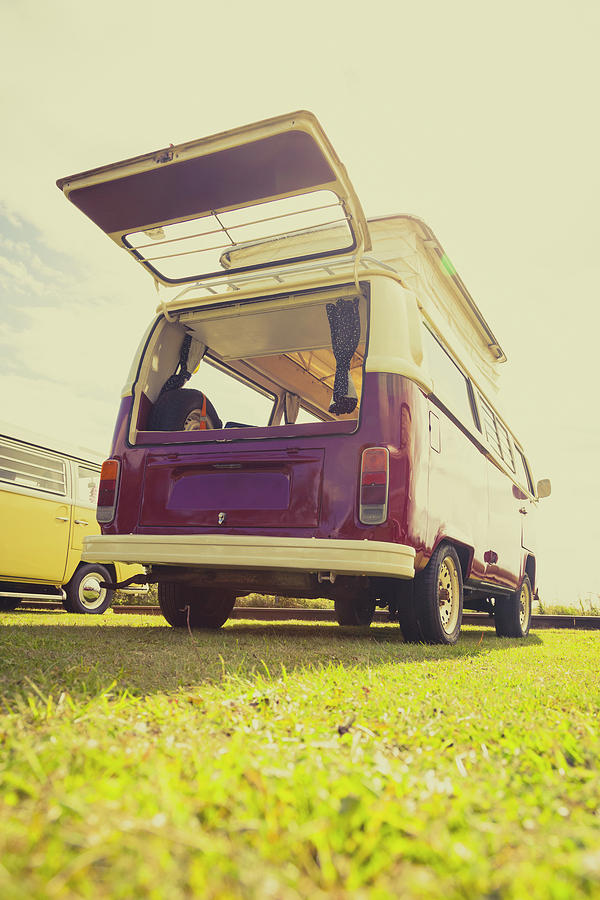 purple vw camper van