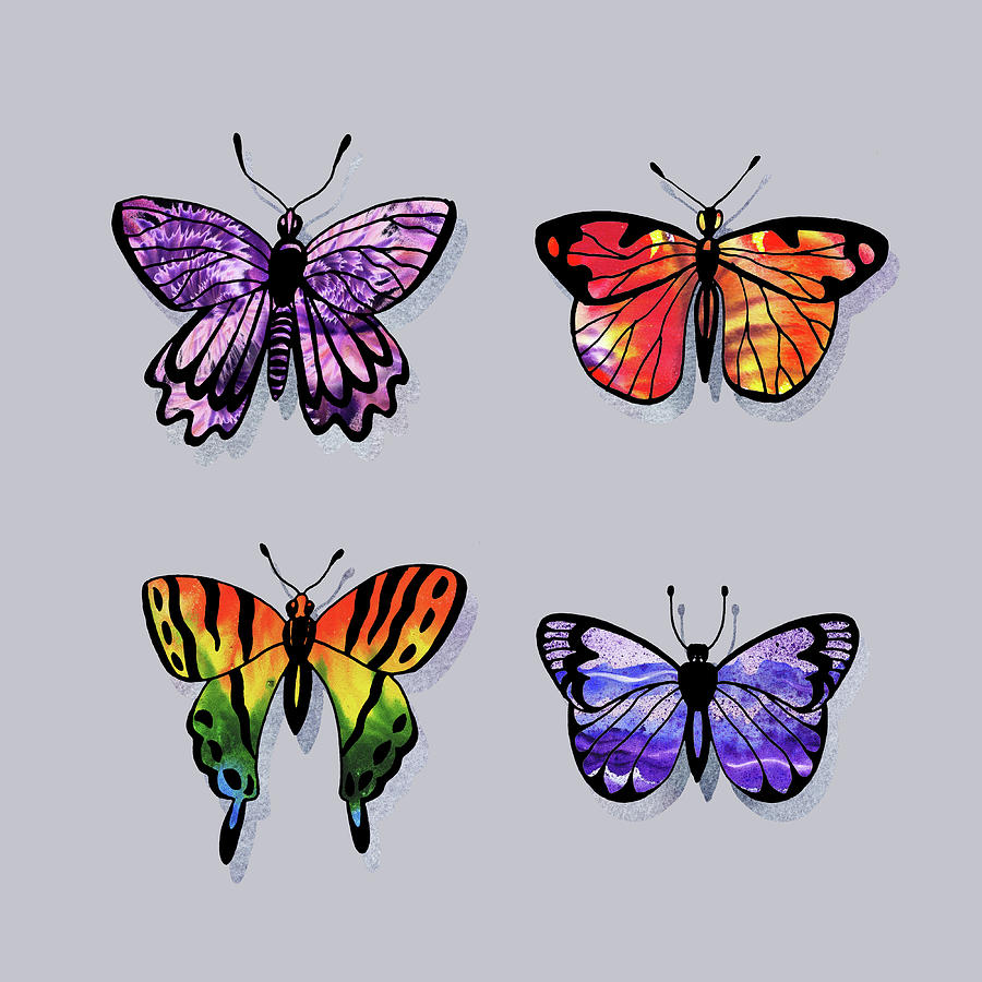 Colorful Watercolor Butterflies On Gray X Painting by Irina Sztukowski