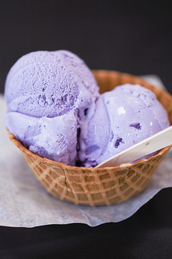 Purple Yam Ice Cream In A Waffle Cone Bowl Photograph by Jennifer Martine