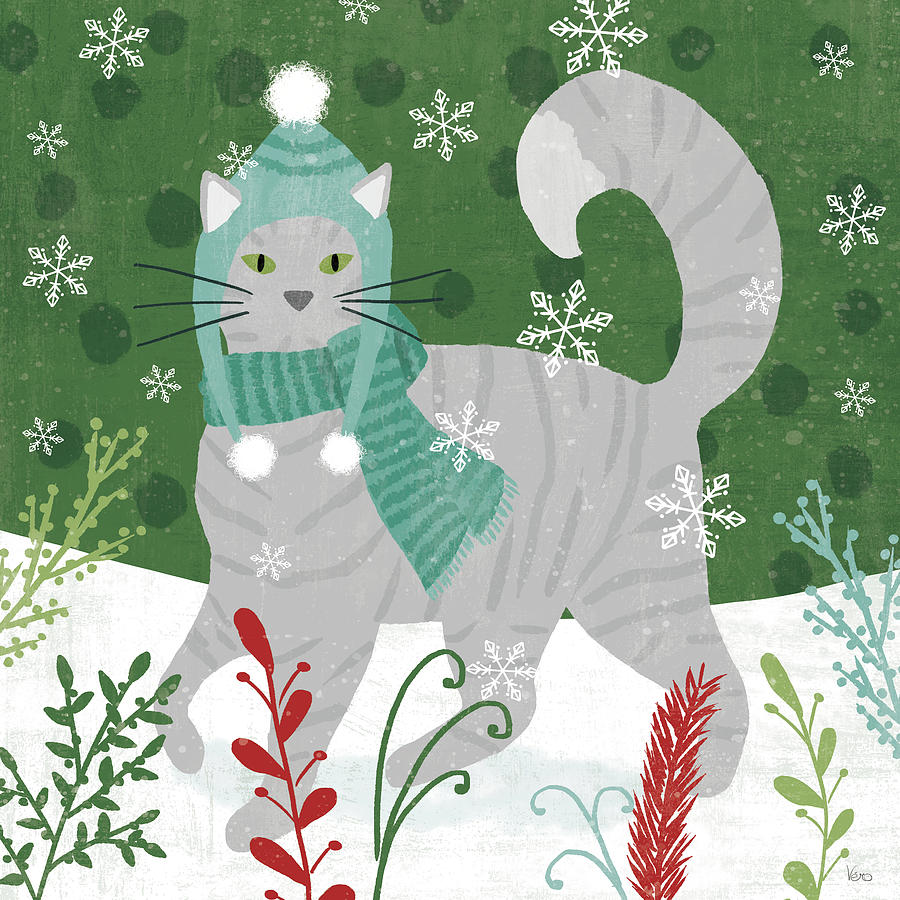 Animal Drawing - Purrfect Holiday V by Veronique Charron