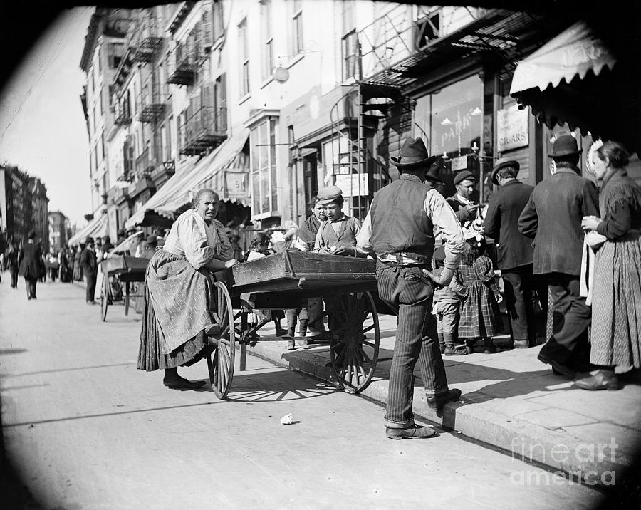 Pushcart Peddlers On Street by Bettmann