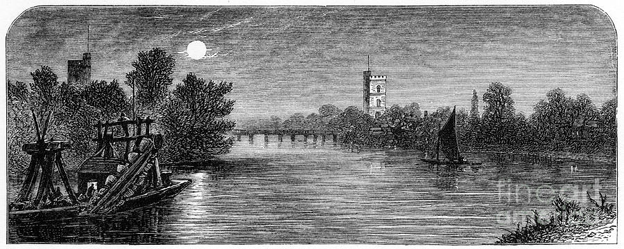 London Drawing - Putney Bridge And Church By Moonlight by Print Collector