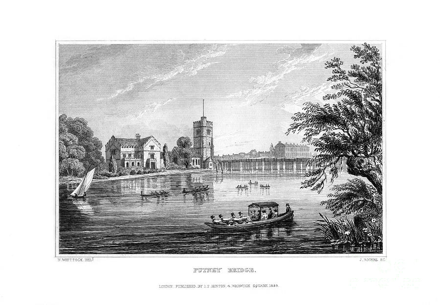 Putney Bridge, London, 1829.artist J Drawing by Print Collector