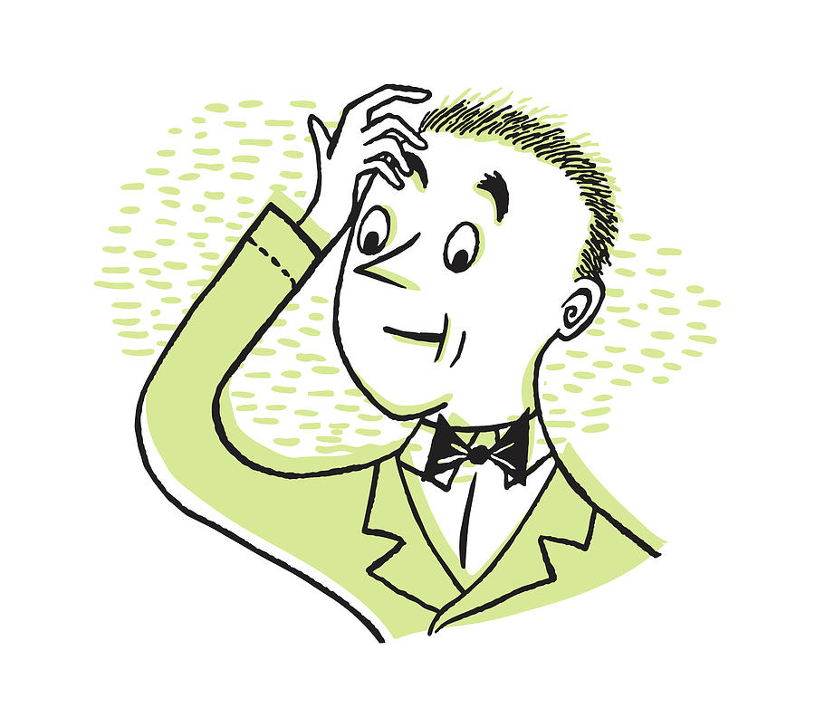 Puzzled Man in Bow tie Scratching His Head Drawing by CSA Images | Fine ...