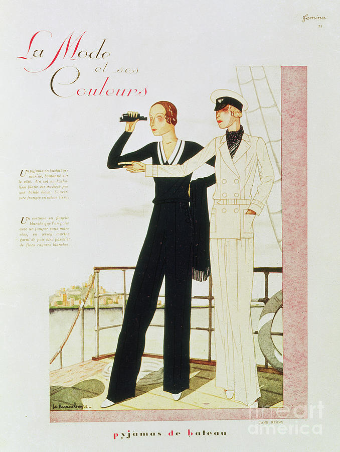 Pyjamas De Bateau, Fashion Design By Jane Regny, From Femina Magazine, 1930s Painting by French School
