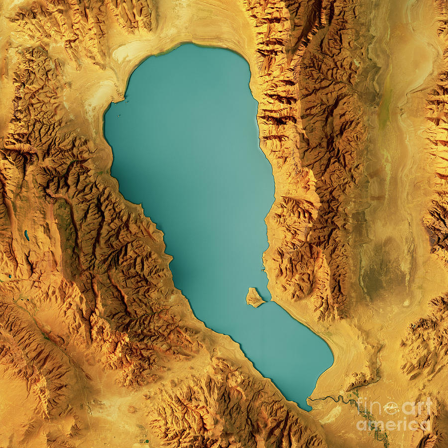 Pyramid Lake 3D Render Topographic Map Color Digital Art by Frank Ramspott