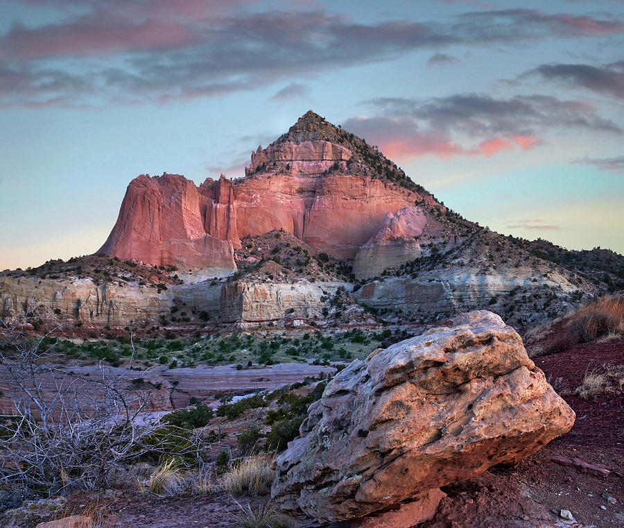 Pyramid Mountain Sunrise, Red Rock State Park, New Mexico Photograph by Tim Fitzharris