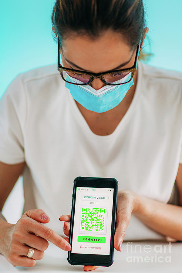 Qr Code On A Coronavirus App Photograph by Microgen Images/science Photo Library