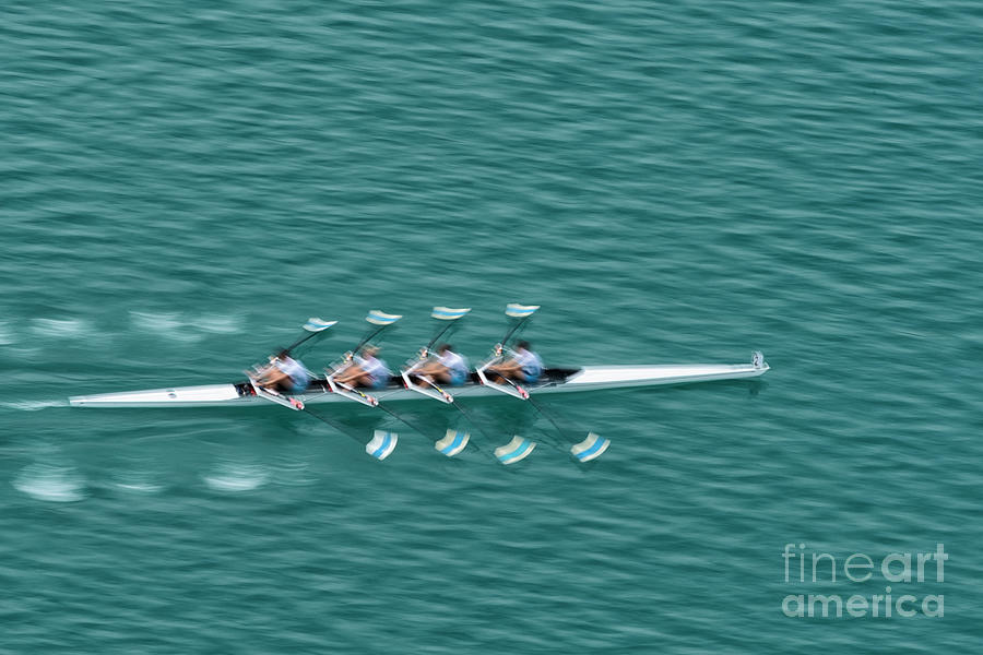 Quadruple Scull Rowing Team Practicing Photograph by Technotr