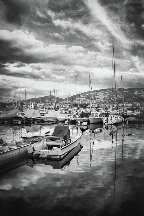 Quai Wilson Geneva Switzerland Black and White Photograph by Carol Japp