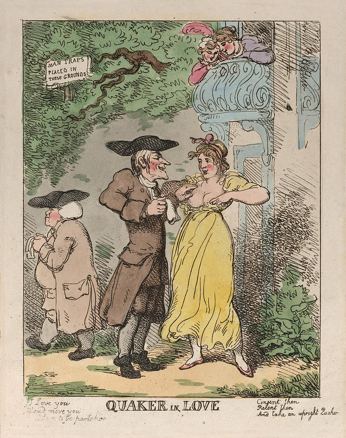 Quaker in Love Drawing by Thomas Rowlandson