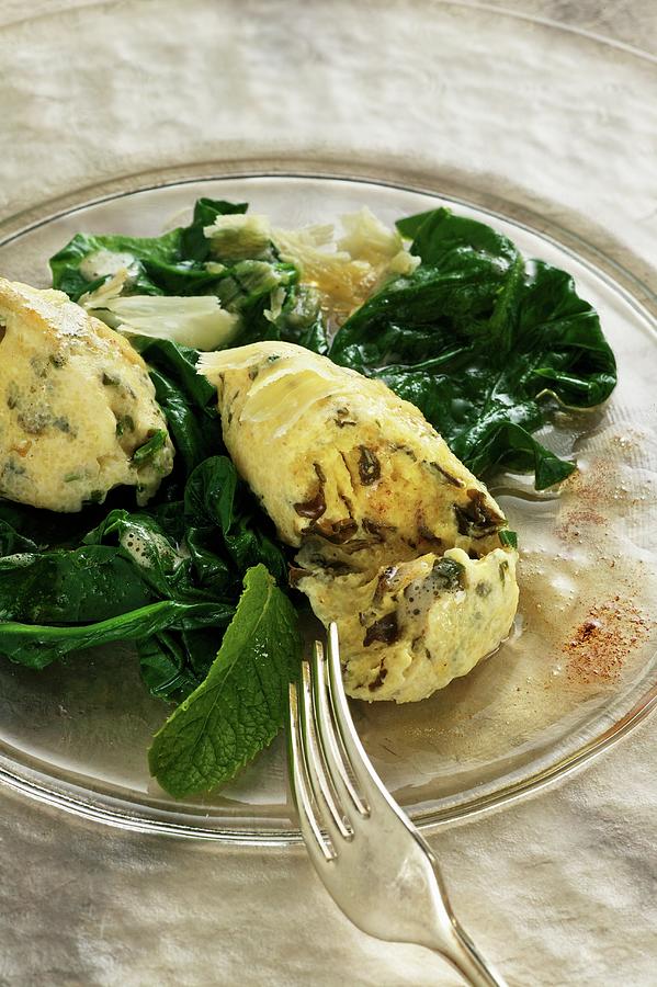 Quark And Mint Dumplings With Spinach And Browned Butter Photograph by Lehmann, Herbert