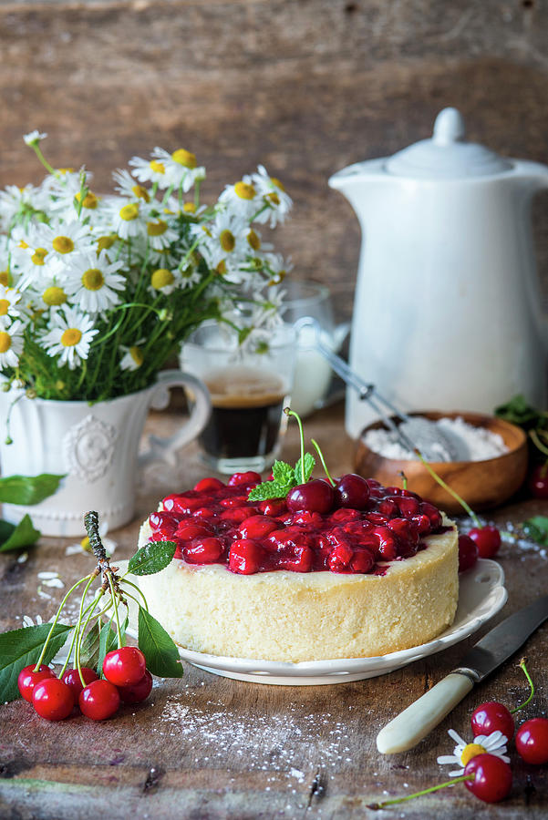 Quark Cheesecake Without Base With Cherry Sause Photograph by Irina Meliukh