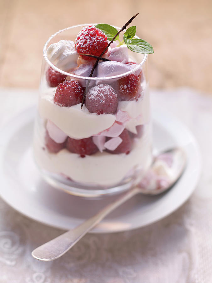 Quark Mousse With Raspberries And Meringue Photograph by Eising Studio