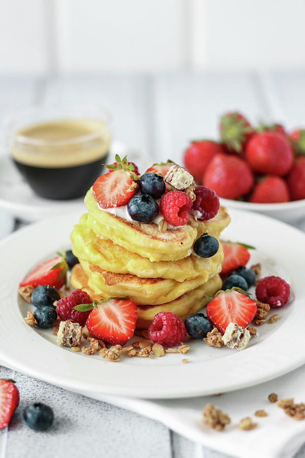Quark Pancakes With Berries Photograph by Mara Wallinger