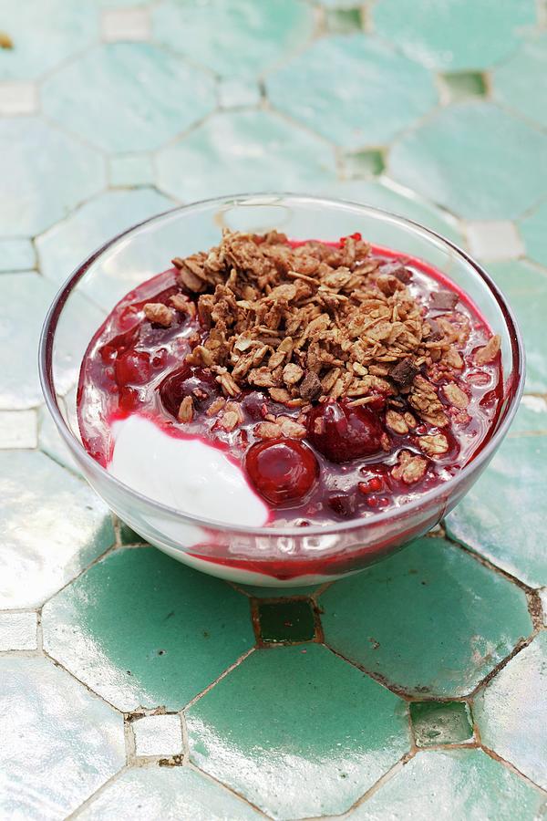Quark With Red Berry Compote And Muesli Photograph by Petr Gross | Fine ...