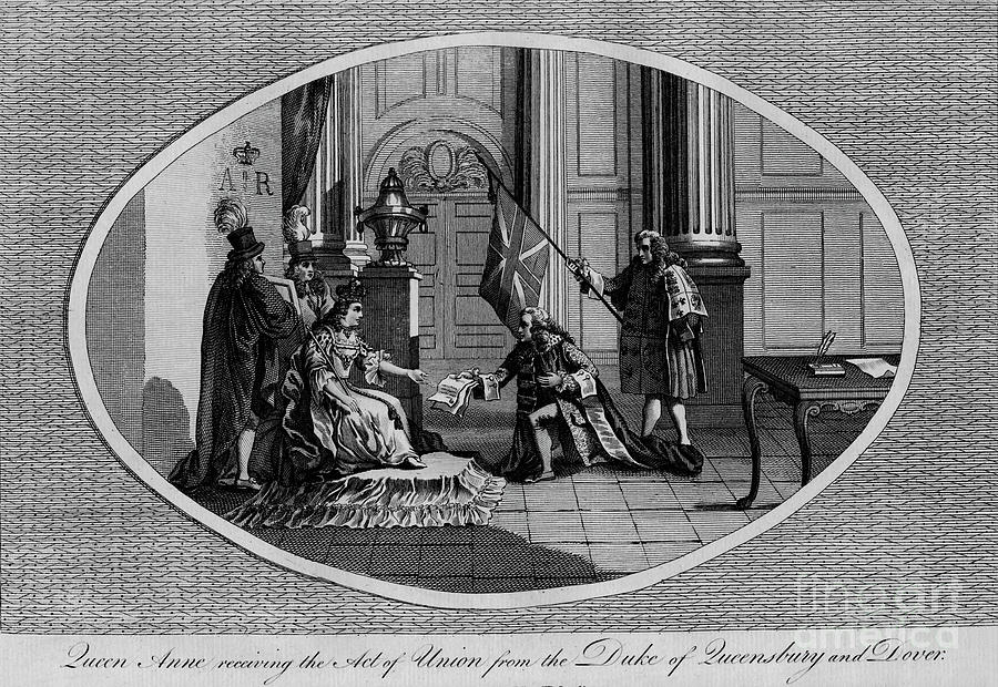 Queen Anne Receiving The Act Of Union Drawing by Print Collector