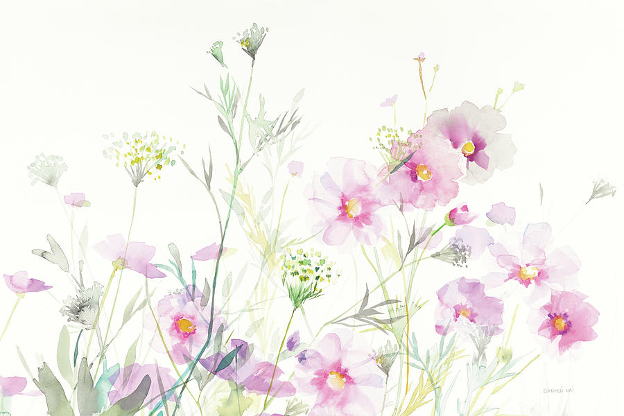 Flower Painting - Queen Annes Lace And Cosmos On White by Danhui Nai