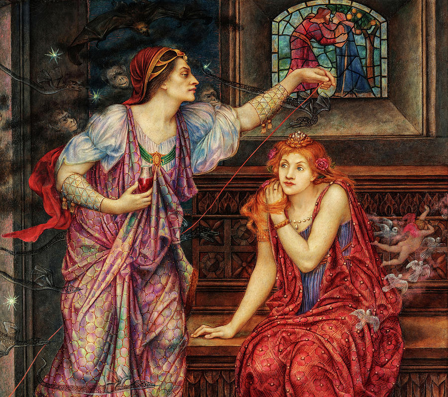 Evelyn De Morgan Painting - Queen Eleanor And The Fair Rosamund, 1902 by Evelyn De Morgan Evelyn De Morgan Painting - Queen Eleanor And The Fair Rosamund, 1902 by Evelyn De Morgan