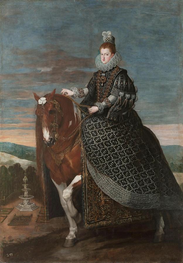 Queen Margarita de Austria on Horseback. Ca. 1635. Oil o... Painting by Velazquez Diego Rodriguez de Silva y