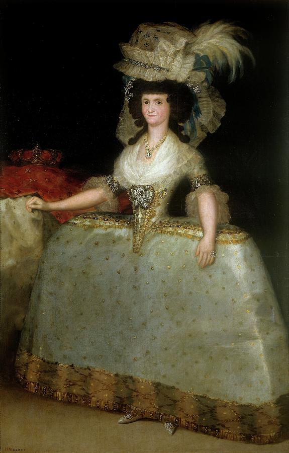 Queen Maria Luisa with a Bustle, 1789, Spanish School, Oil on c... Painting by Francisco de Goya -1746-1828-