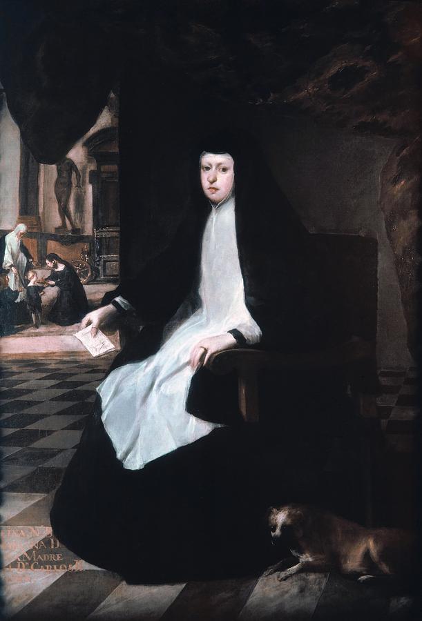 Queen Mariana of Spain in Mourning, 1666, Oil on canvas, 196,8 x 146 cm. MARIANA DE AUSTRIA. Painting by Juan Bautista Martinez del Mazo -c 1612-1667-