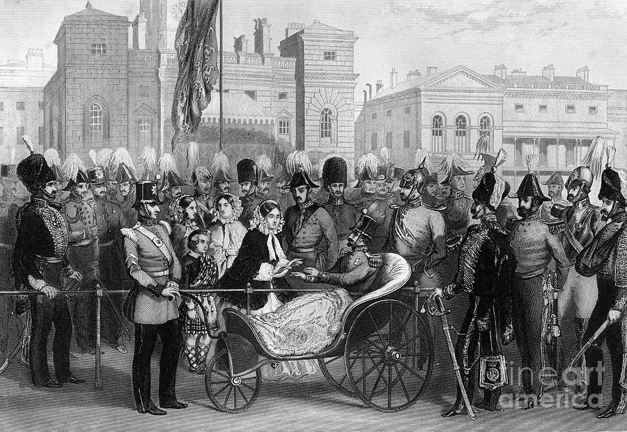 Queen Victoria Distributing The Crimean Drawing by Print Collector