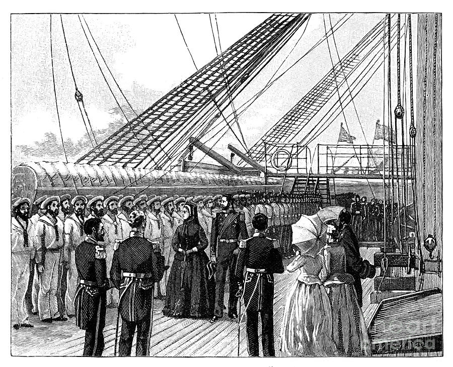 Black And White Drawing - Queen Victoria Inspecting Hms Galatea by Print Collector
