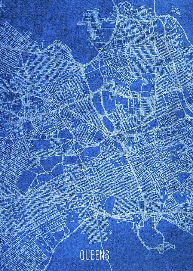 City Mixed Media - Queens New York City Street Map Blueprints by Design Turnpike
