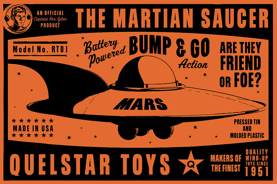 Toy Digital Art - Quelstar Mars Saucer by John W. Golden