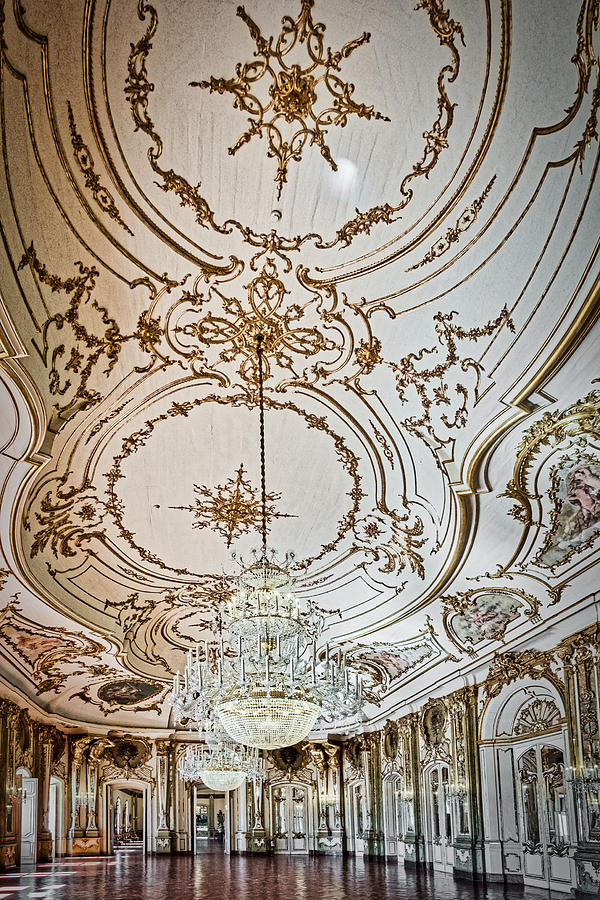 Queluz Palace Ballroom Ceiling - Portugal Photograph by Stuart Litoff