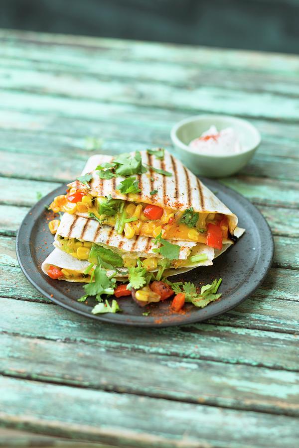 Quesadillas Filled With Sweetcorn And Peppers Photograph by Jalag / Wolfgang Schardt