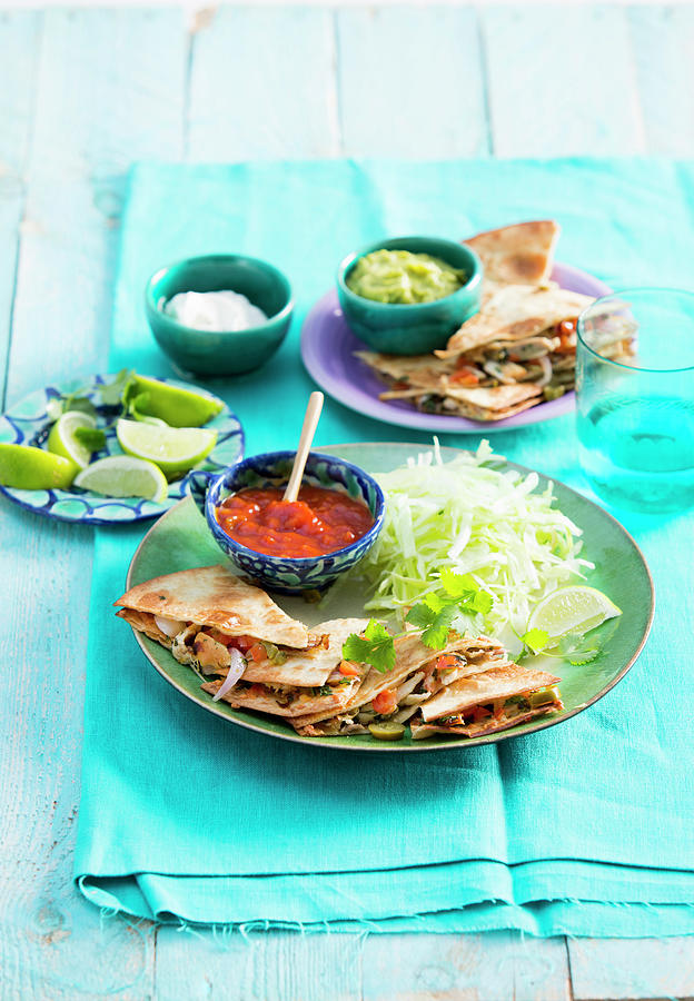 Quesadillas With Cabbage Salad And Salsa Photograph by Peter Kooijman