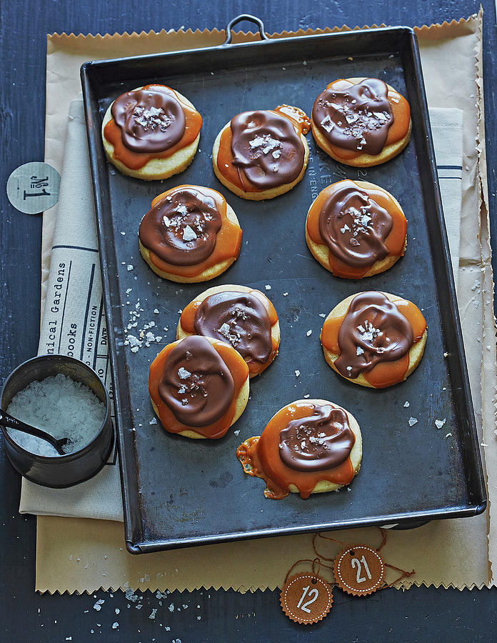 Quick And Easy Salted Caramel Cookies With Chocolate Glaze For Christmas Photograph by Jalag / Julia Hoersch