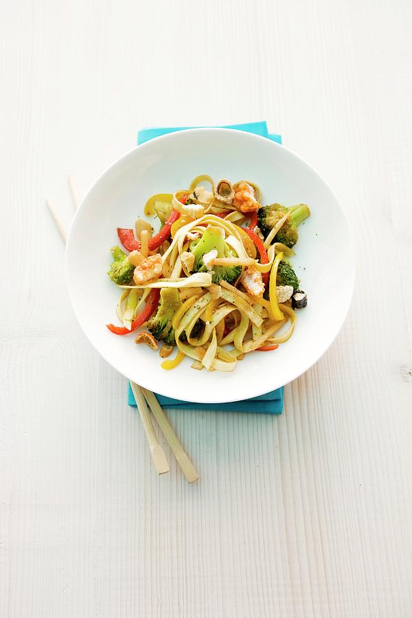 Quick Bami Goreng With Broccoli And Pepper seen From Above Photograph ...